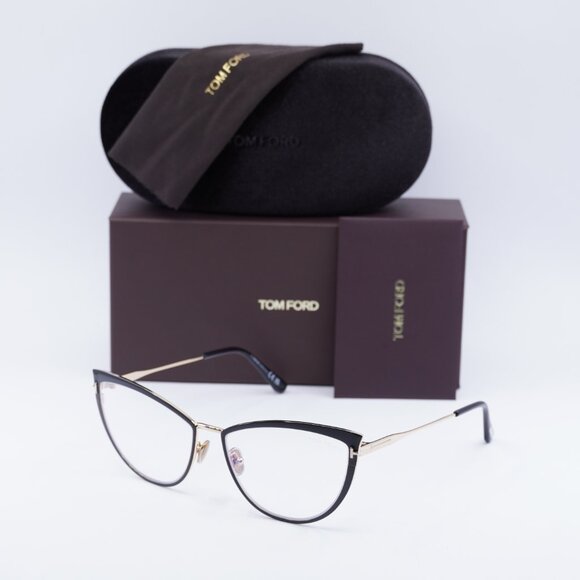 Tom Ford FT5877-B 001 Cat Eye Eyeglasses 56mm - Black/Gold - Picture 7 of 10